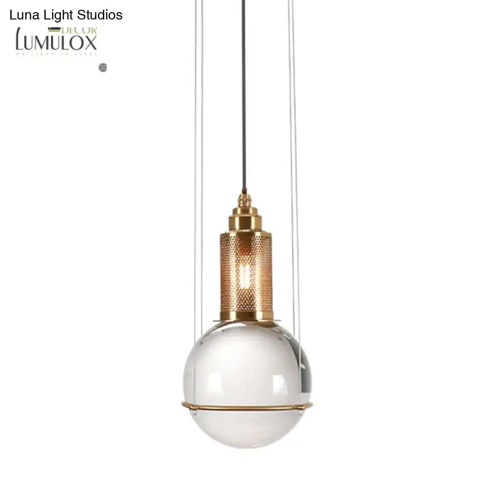 Decorbites™ minimalist globe crystal shade hanging lamp with frosted glass globe and brass accents for living room
