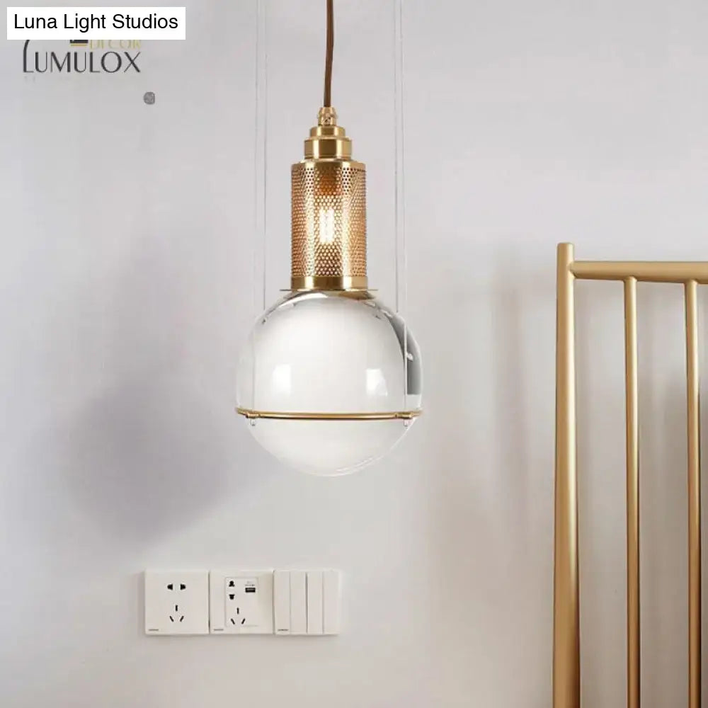 Decorbites™ minimalist globe crystal shade hanging lamp with gold metal mesh and glass for living room lighting