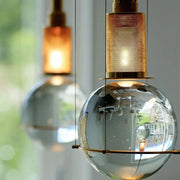 DecorBites™ minimalist globe crystal shade hanging lamp with brass mesh diffuser and metallic accents for living room