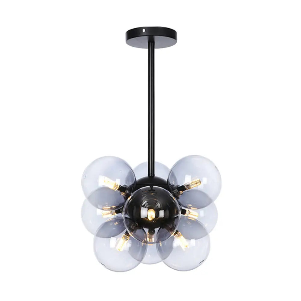 DecorBites™ DecorBites™ Minimalist Globe Semi Flush Ceiling Lamp - Gray/White/Red Glass - 9 Lights - Black/Brass/Chrome
