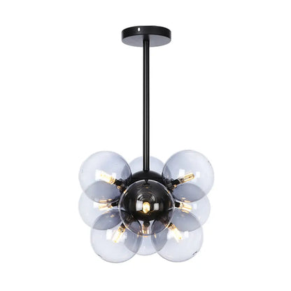 DecorBites™ DecorBites™ Minimalist Globe Semi Flush Ceiling Lamp - Gray/White/Red Glass - 9 Lights - Black/Brass/Chrome