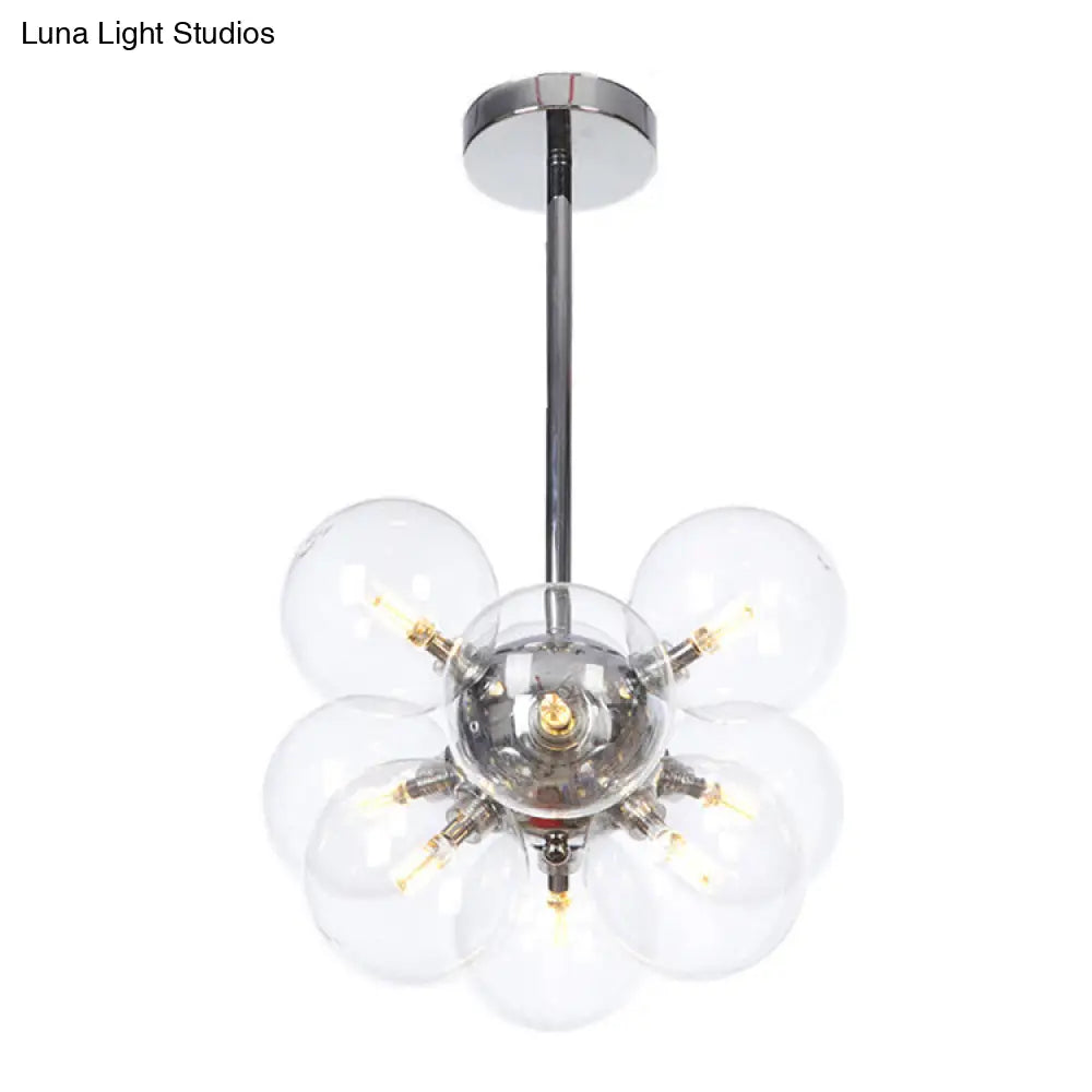 DecorBites™ DecorBites™ Minimalist Globe Semi Flush Ceiling Lamp - Gray/White/Red Glass - 9 Lights - Black/Brass/Chrome