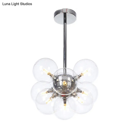 DecorBites™ DecorBites™ Minimalist Globe Semi Flush Ceiling Lamp - Gray/White/Red Glass - 9 Lights - Black/Brass/Chrome