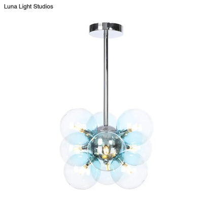 DecorBites™ DecorBites™ Minimalist Globe Semi Flush Ceiling Lamp - Gray/White/Red Glass - 9 Lights - Black/Brass/Chrome