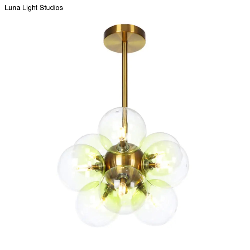 DecorBites™ DecorBites™ Minimalist Globe Semi Flush Ceiling Lamp - Gray/White/Red Glass - 9 Lights - Black/Brass/Chrome