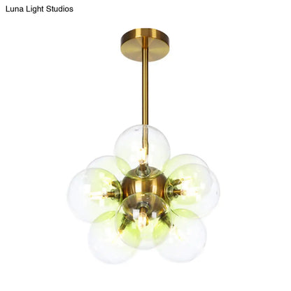 DecorBites™ DecorBites™ Minimalist Globe Semi Flush Ceiling Lamp - Gray/White/Red Glass - 9 Lights - Black/Brass/Chrome