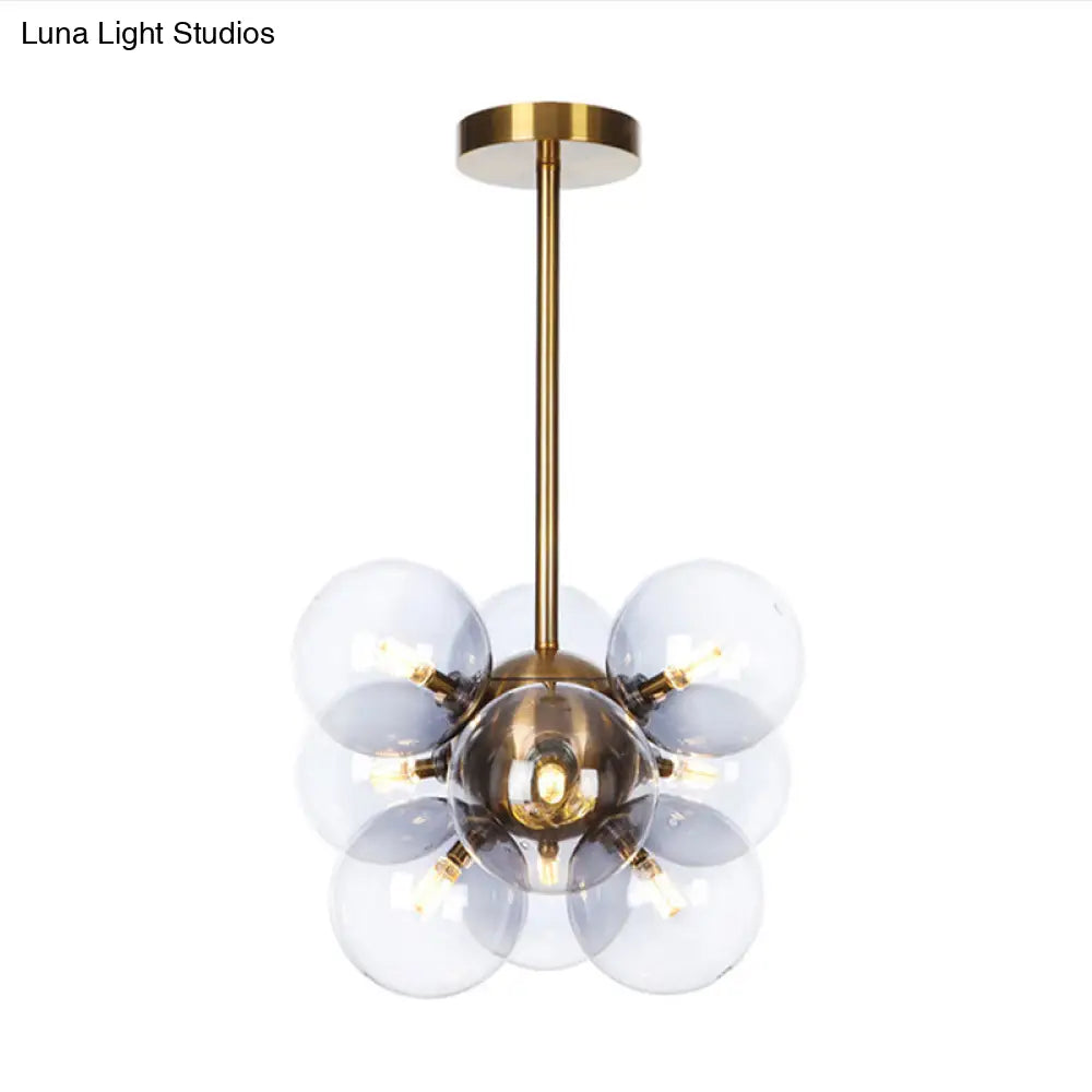 DecorBites™ DecorBites™ Minimalist Globe Semi Flush Ceiling Lamp - Gray/White/Red Glass - 9 Lights - Black/Brass/Chrome