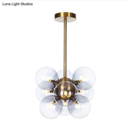 DecorBites™ DecorBites™ Minimalist Globe Semi Flush Ceiling Lamp - Gray/White/Red Glass - 9 Lights - Black/Brass/Chrome
