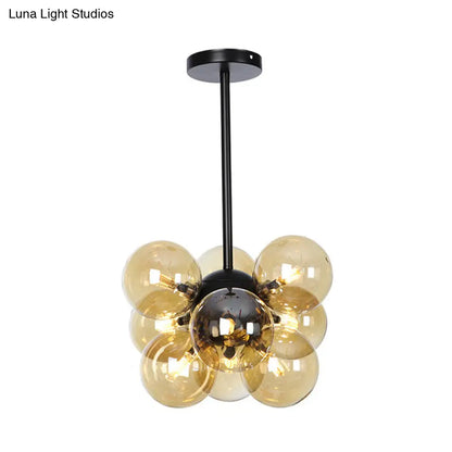 DecorBites™ DecorBites™ Minimalist Globe Semi Flush Ceiling Lamp - Gray/White/Red Glass - 9 Lights - Black/Brass/Chrome