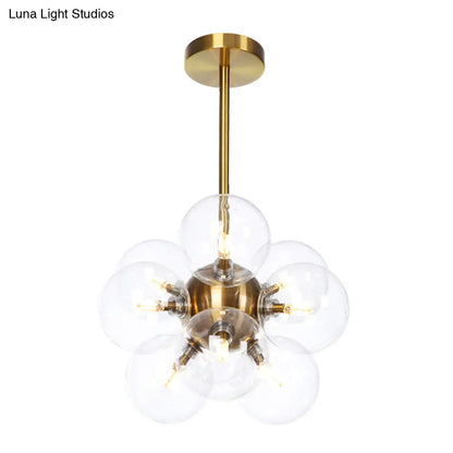 DecorBites™ DecorBites™ Minimalist Globe Semi Flush Ceiling Lamp - Gray/White/Red Glass - 9 Lights - Black/Brass/Chrome