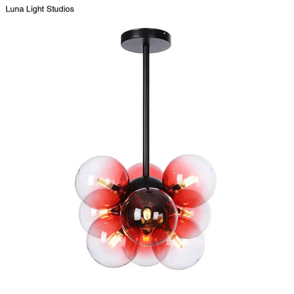 DecorBites™ DecorBites™ Minimalist Globe Semi Flush Ceiling Lamp - Gray/White/Red Glass - 9 Lights - Black/Brass/Chrome
