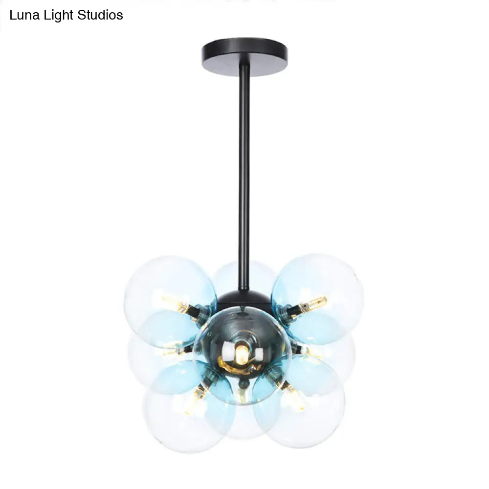 DecorBites™ DecorBites™ Minimalist Globe Semi Flush Ceiling Lamp - Gray/White/Red Glass - 9 Lights - Black/Brass/Chrome