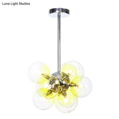 DecorBites™ DecorBites™ Minimalist Globe Semi Flush Ceiling Lamp - Gray/White/Red Glass - 9 Lights - Black/Brass/Chrome