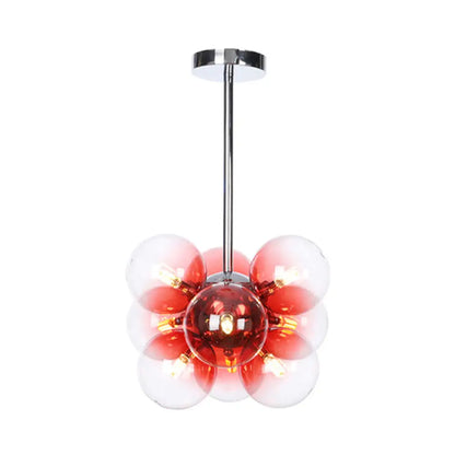 DecorBites™ DecorBites™ Minimalist Globe Semi Flush Ceiling Lamp - Gray/White/Red Glass - 9 Lights - Black/Brass/Chrome