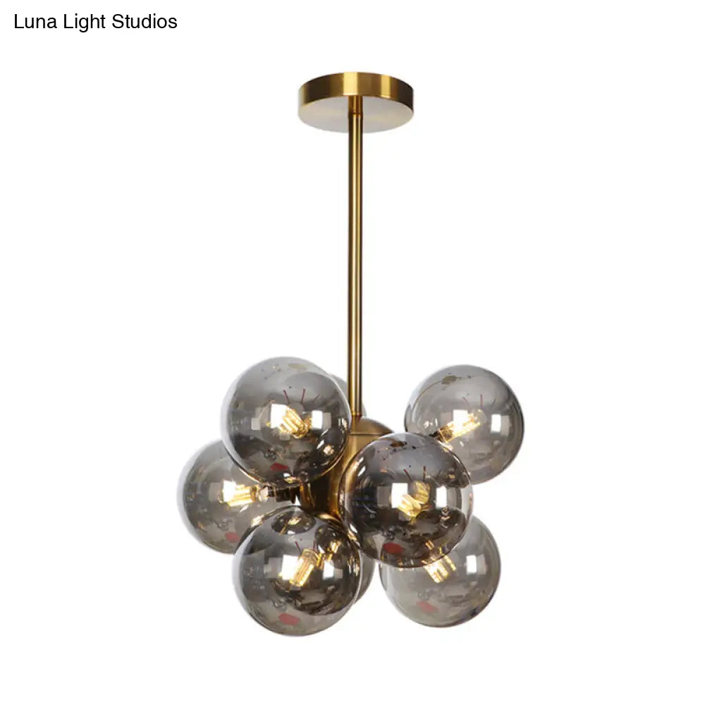 DecorBites™ DecorBites™ Minimalist Globe Semi Flush Ceiling Lamp - Gray/White/Red Glass - 9 Lights - Black/Brass/Chrome