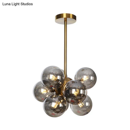 DecorBites™ DecorBites™ Minimalist Globe Semi Flush Ceiling Lamp - Gray/White/Red Glass - 9 Lights - Black/Brass/Chrome