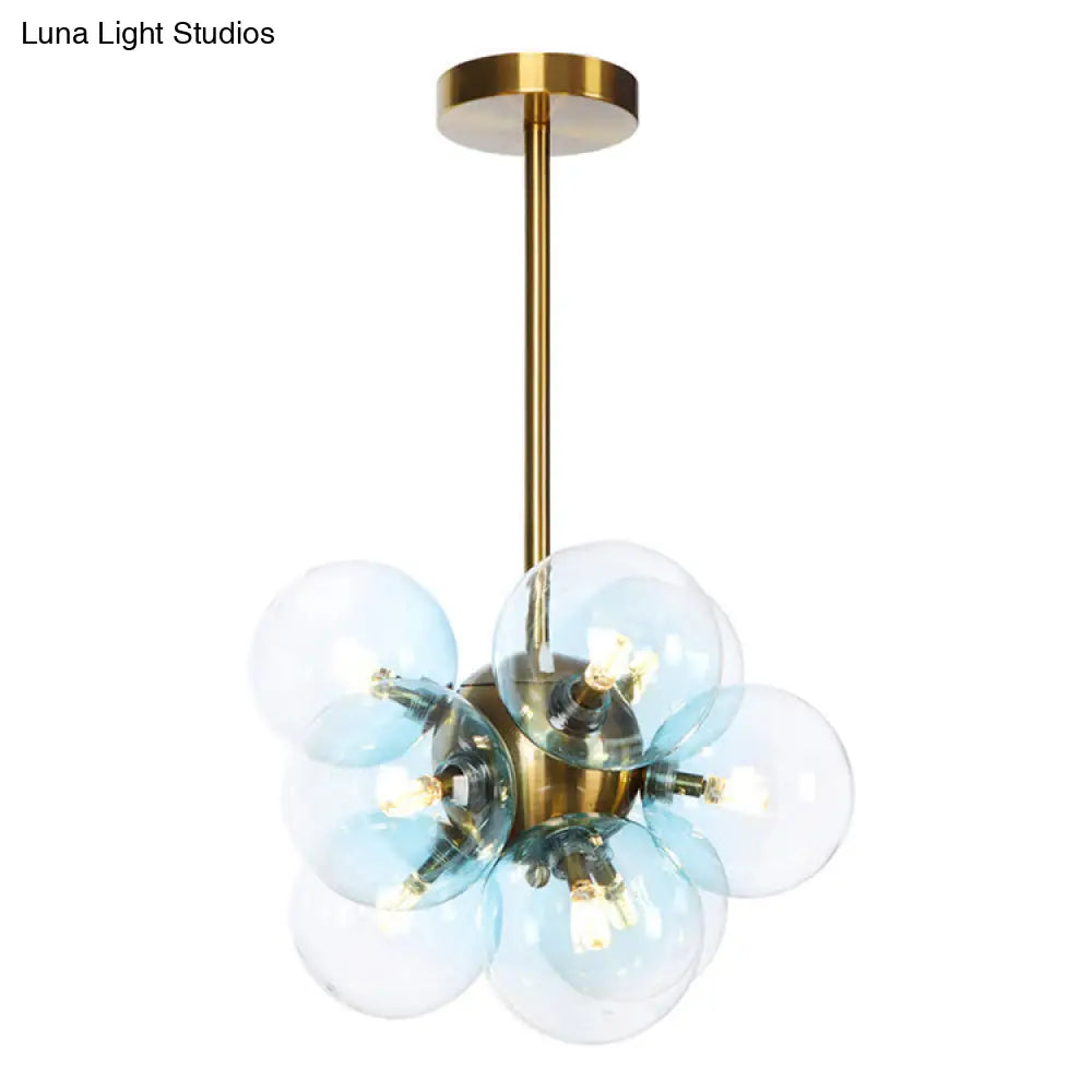 DecorBites™ DecorBites™ Minimalist Globe Semi Flush Ceiling Lamp - Gray/White/Red Glass - 9 Lights - Black/Brass/Chrome