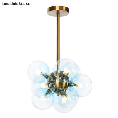 DecorBites™ DecorBites™ Minimalist Globe Semi Flush Ceiling Lamp - Gray/White/Red Glass - 9 Lights - Black/Brass/Chrome