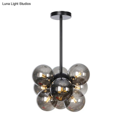 DecorBites™ DecorBites™ Minimalist Globe Semi Flush Ceiling Lamp - Gray/White/Red Glass - 9 Lights - Black/Brass/Chrome