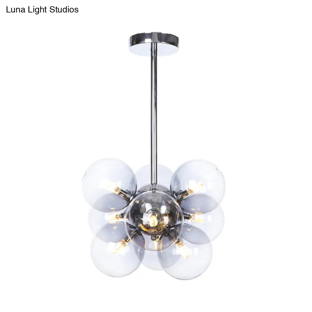 DecorBites™ DecorBites™ Minimalist Globe Semi Flush Ceiling Lamp - Gray/White/Red Glass - 9 Lights - Black/Brass/Chrome