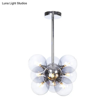 DecorBites™ DecorBites™ Minimalist Globe Semi Flush Ceiling Lamp - Gray/White/Red Glass - 9 Lights - Black/Brass/Chrome