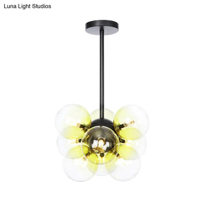 DecorBites™ DecorBites™ Minimalist Globe Semi Flush Ceiling Lamp - Gray/White/Red Glass - 9 Lights - Black/Brass/Chrome