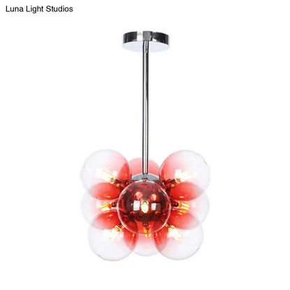 DecorBites™ DecorBites™ Minimalist Globe Semi Flush Ceiling Lamp - Gray/White/Red Glass - 9 Lights - Black/Brass/Chrome