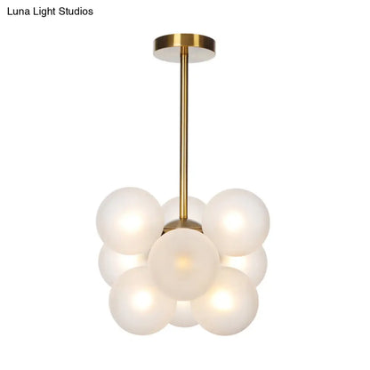 DecorBites™ DecorBites™ Minimalist Globe Semi Flush Ceiling Lamp - Gray/White/Red Glass - 9 Lights - Black/Brass/Chrome