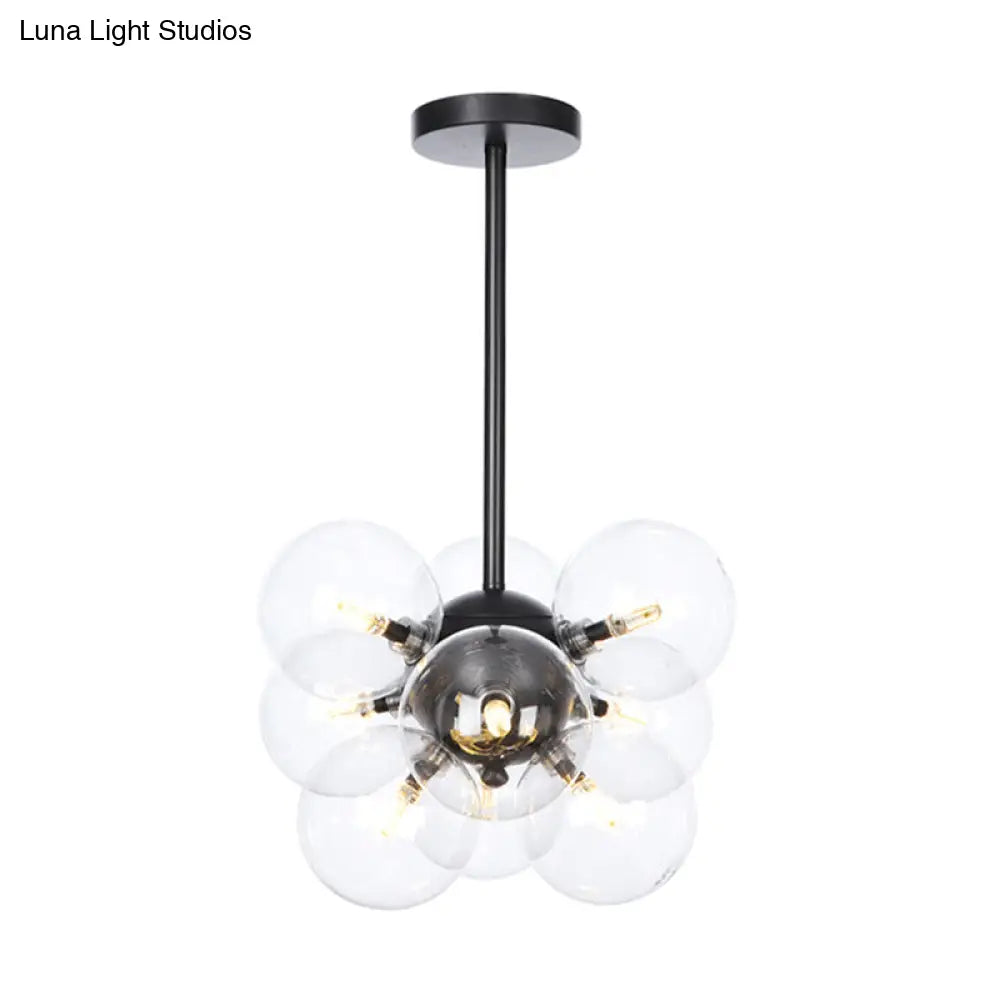 DecorBites™ DecorBites™ Minimalist Globe Semi Flush Ceiling Lamp - Gray/White/Red Glass - 9 Lights - Black/Brass/Chrome