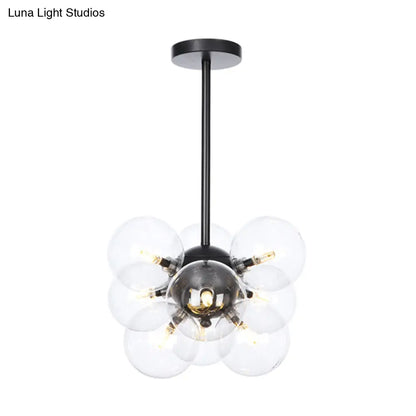 DecorBites™ DecorBites™ Minimalist Globe Semi Flush Ceiling Lamp - Gray/White/Red Glass - 9 Lights - Black/Brass/Chrome