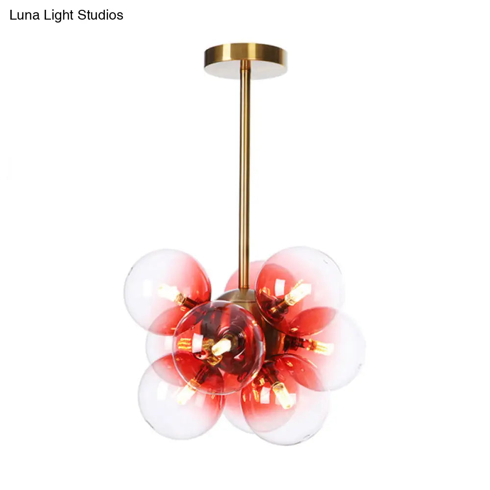 DecorBites™ DecorBites™ Minimalist Globe Semi Flush Ceiling Lamp - Gray/White/Red Glass - 9 Lights - Black/Brass/Chrome