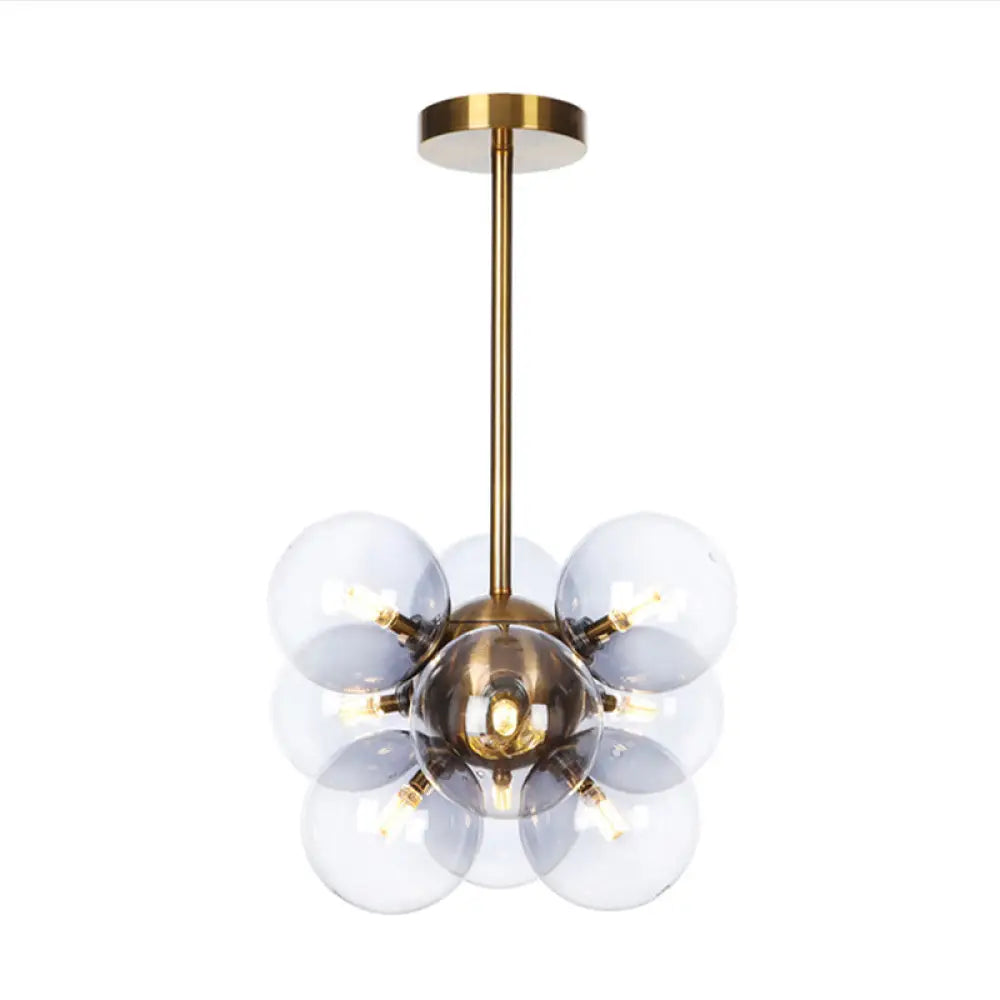 DecorBites™ DecorBites™ Minimalist Globe Semi Flush Ceiling Lamp - Gray/White/Red Glass - 9 Lights - Black/Brass/Chrome