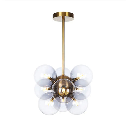 DecorBites™ DecorBites™ Minimalist Globe Semi Flush Ceiling Lamp - Gray/White/Red Glass - 9 Lights - Black/Brass/Chrome