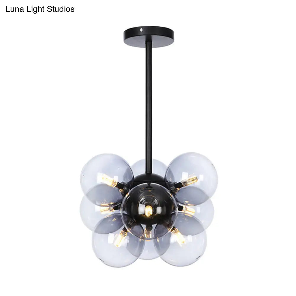 DecorBites™ DecorBites™ Minimalist Globe Semi Flush Ceiling Lamp - Gray/White/Red Glass - 9 Lights - Black/Brass/Chrome