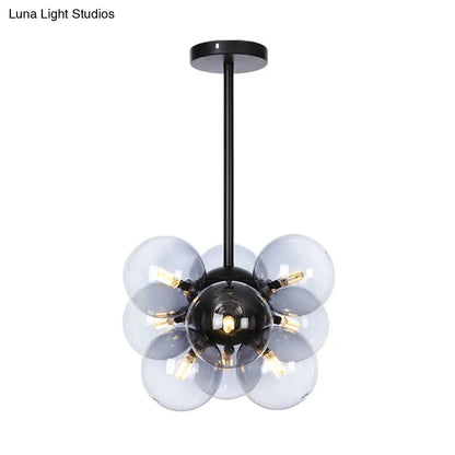 DecorBites™ DecorBites™ Minimalist Globe Semi Flush Ceiling Lamp - Gray/White/Red Glass - 9 Lights - Black/Brass/Chrome