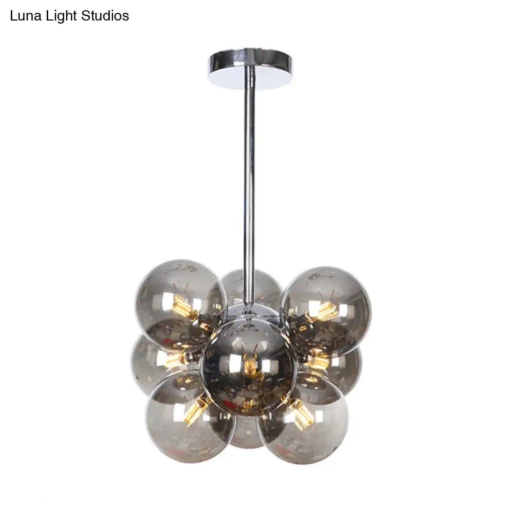 DecorBites™ DecorBites™ Minimalist Globe Semi Flush Ceiling Lamp - Gray/White/Red Glass - 9 Lights - Black/Brass/Chrome