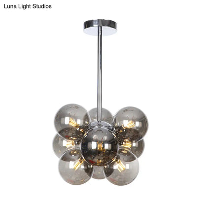 DecorBites™ DecorBites™ Minimalist Globe Semi Flush Ceiling Lamp - Gray/White/Red Glass - 9 Lights - Black/Brass/Chrome