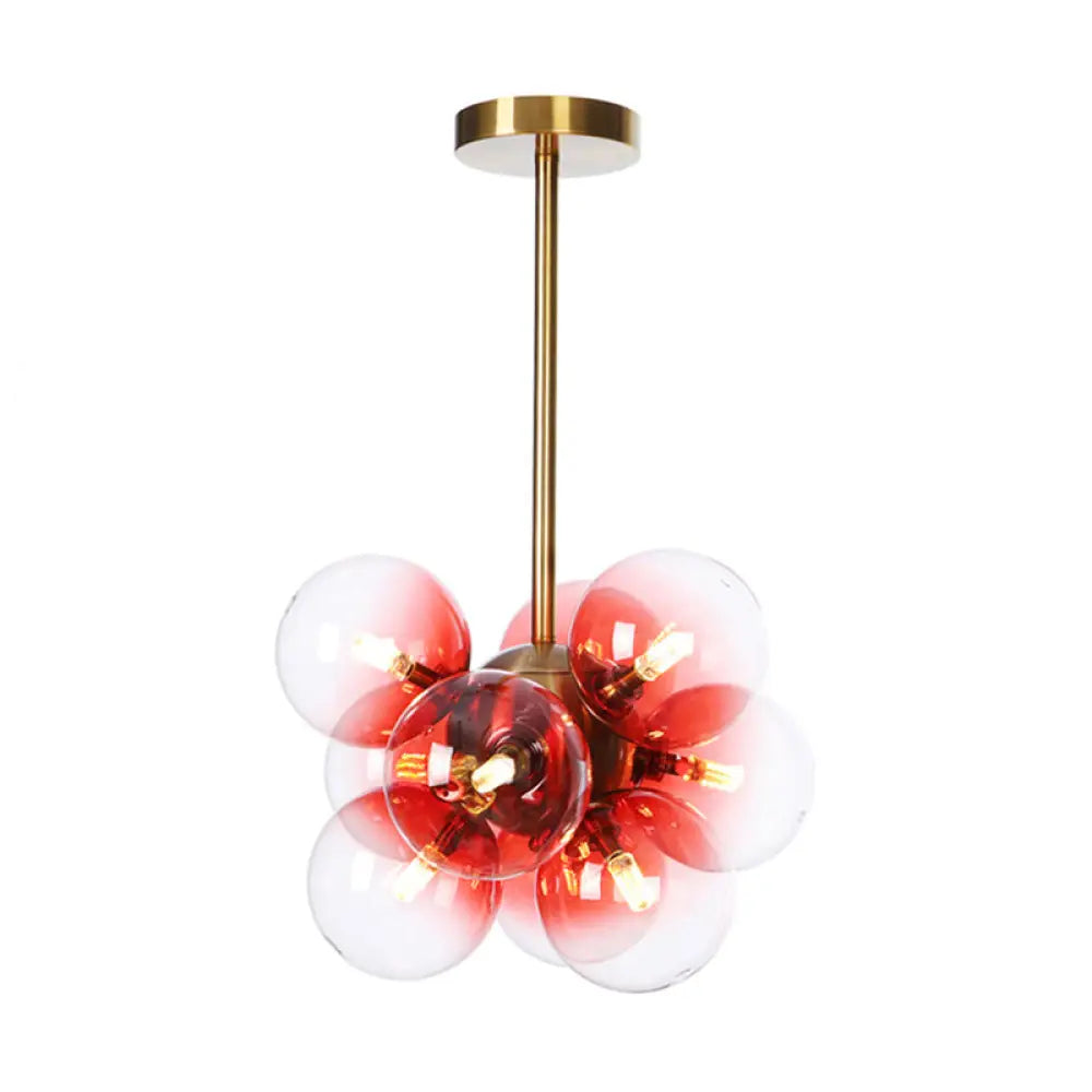 DecorBites™ DecorBites™ Minimalist Globe Semi Flush Ceiling Lamp - Gray/White/Red Glass - 9 Lights - Black/Brass/Chrome