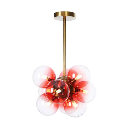 DecorBites™ DecorBites™ Minimalist Globe Semi Flush Ceiling Lamp - Gray/White/Red Glass - 9 Lights - Black/Brass/Chrome