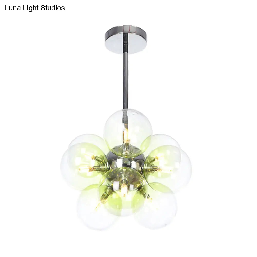 DecorBites™ DecorBites™ Minimalist Globe Semi Flush Ceiling Lamp - Gray/White/Red Glass - 9 Lights - Black/Brass/Chrome