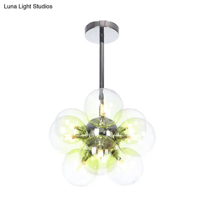 DecorBites™ DecorBites™ Minimalist Globe Semi Flush Ceiling Lamp - Gray/White/Red Glass - 9 Lights - Black/Brass/Chrome