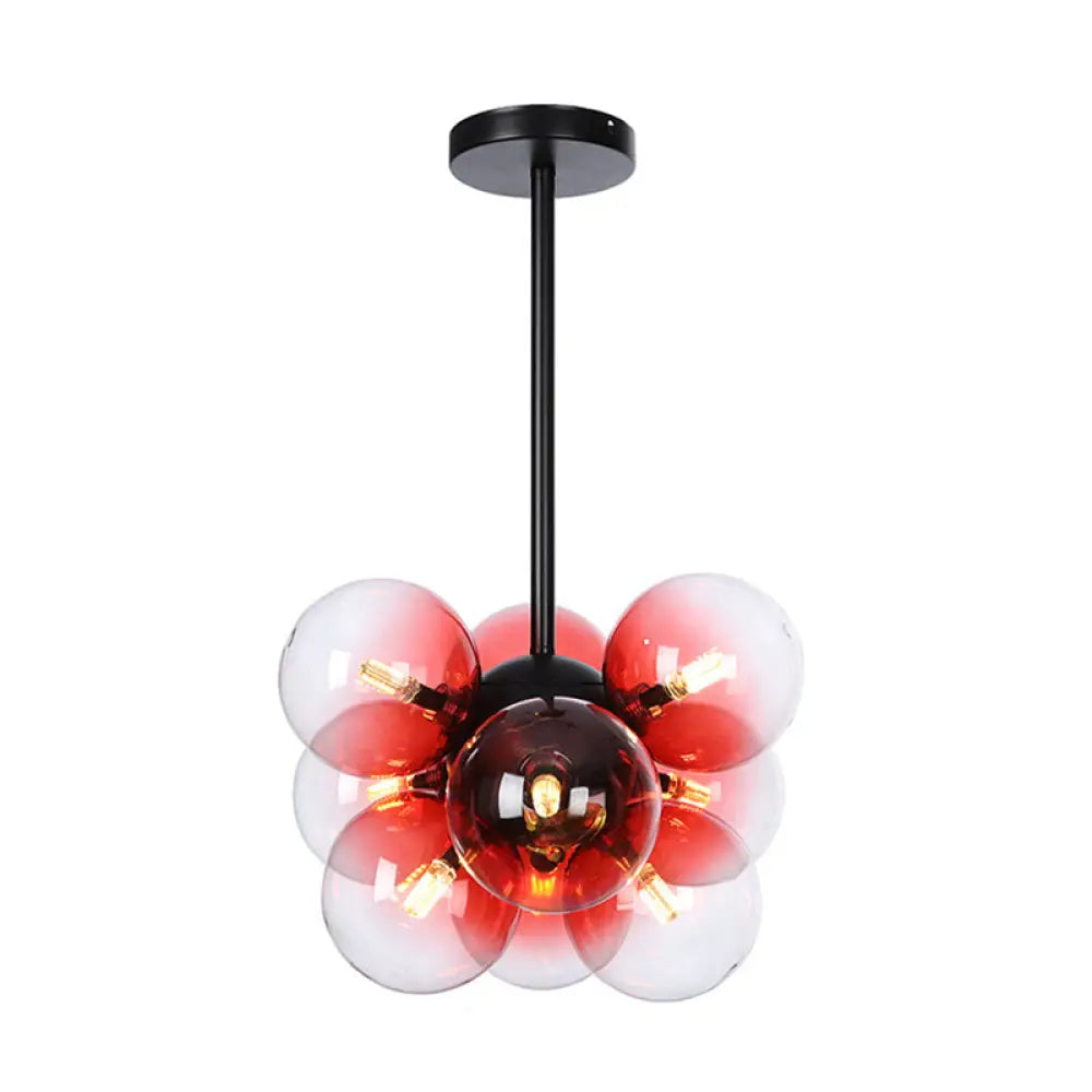 DecorBites™ DecorBites™ Minimalist Globe Semi Flush Ceiling Lamp - Gray/White/Red Glass - 9 Lights - Black/Brass/Chrome