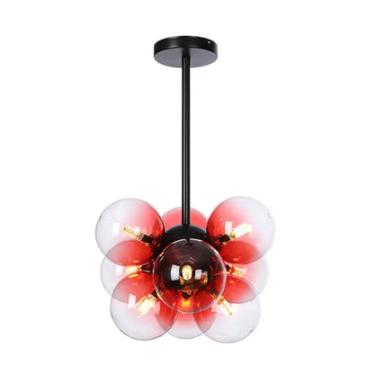 DecorBites™ DecorBites™ Minimalist Globe Semi Flush Ceiling Lamp - Gray/White/Red Glass - 9 Lights - Black/Brass/Chrome