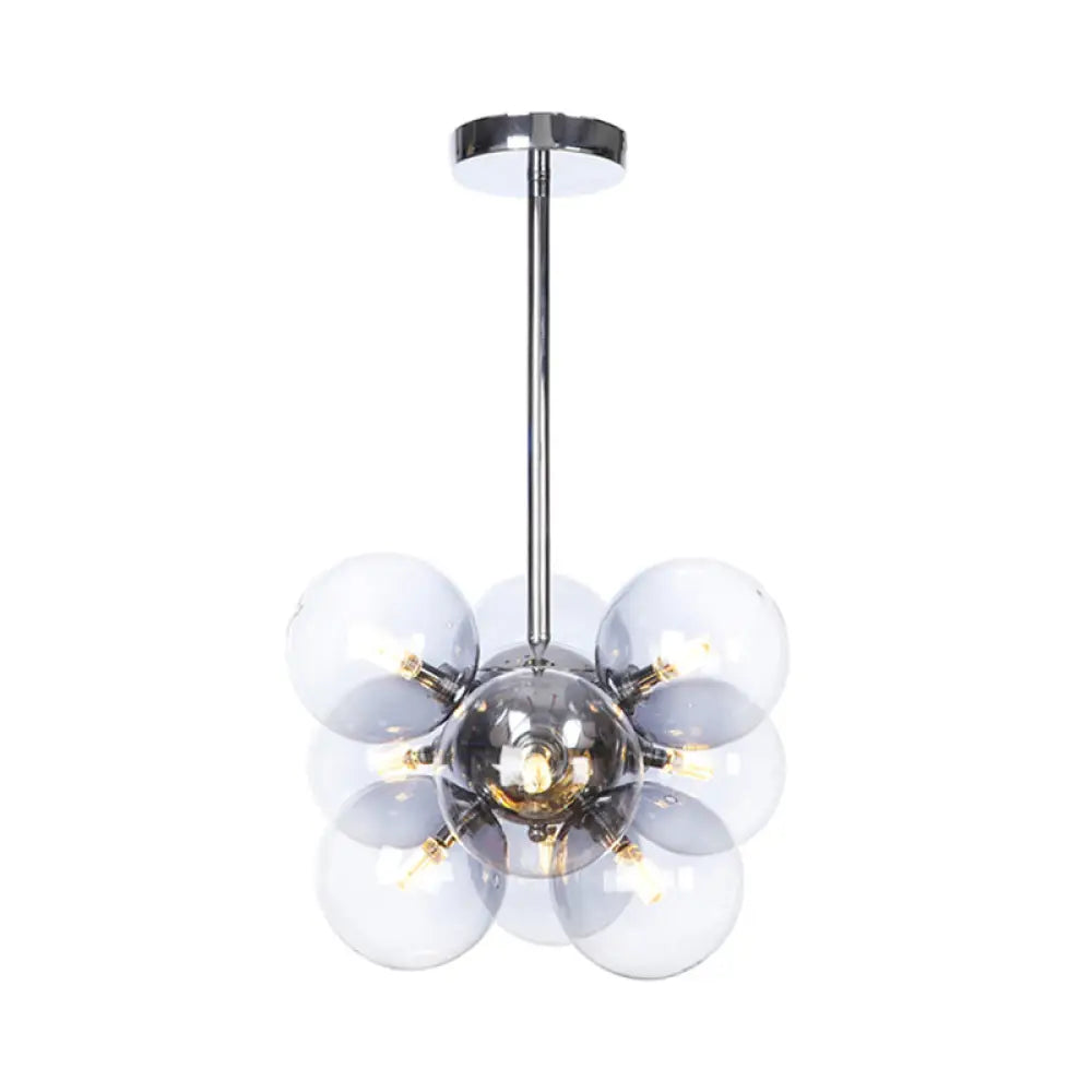 DecorBites™ DecorBites™ Minimalist Globe Semi Flush Ceiling Lamp - Gray/White/Red Glass - 9 Lights - Black/Brass/Chrome