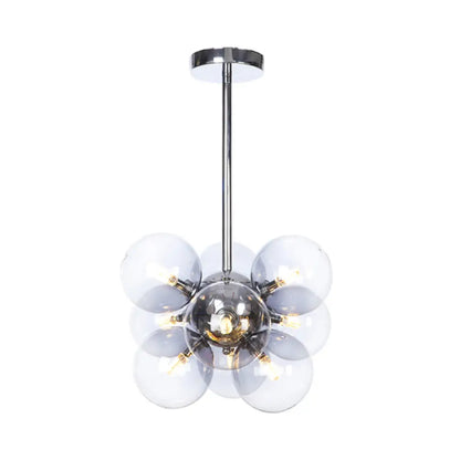 DecorBites™ DecorBites™ Minimalist Globe Semi Flush Ceiling Lamp - Gray/White/Red Glass - 9 Lights - Black/Brass/Chrome