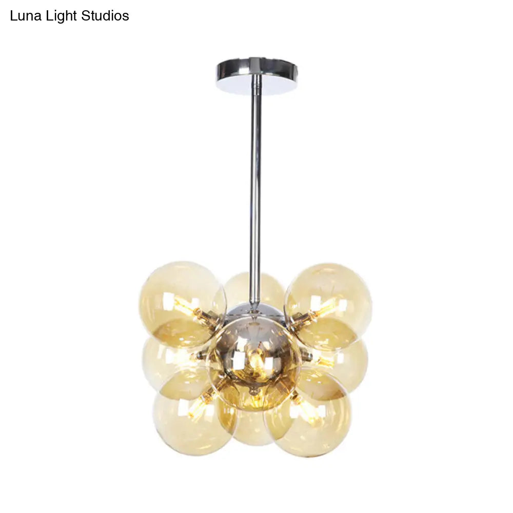 DecorBites™ DecorBites™ Minimalist Globe Semi Flush Ceiling Lamp - Gray/White/Red Glass - 9 Lights - Black/Brass/Chrome