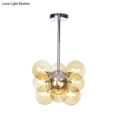 DecorBites™ DecorBites™ Minimalist Globe Semi Flush Ceiling Lamp - Gray/White/Red Glass - 9 Lights - Black/Brass/Chrome