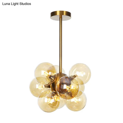 DecorBites™ DecorBites™ Minimalist Globe Semi Flush Ceiling Lamp - Gray/White/Red Glass - 9 Lights - Black/Brass/Chrome