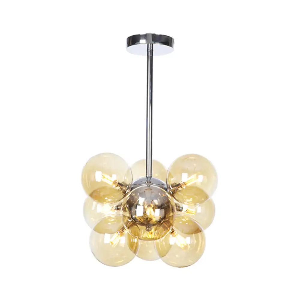 DecorBites™ DecorBites™ Minimalist Globe Semi Flush Ceiling Lamp - Gray/White/Red Glass - 9 Lights - Black/Brass/Chrome