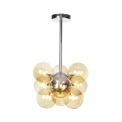 DecorBites™ DecorBites™ Minimalist Globe Semi Flush Ceiling Lamp - Gray/White/Red Glass - 9 Lights - Black/Brass/Chrome